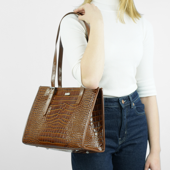 Torebka damska shopper skórzana Solier FL55 brązowa