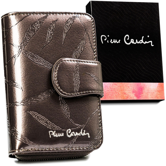 Skórzany mały portfel damski szary lakierowany — Pierre Cardin 02 LEAF 115