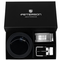 Pasek męski skórzany Peterson KL-B007 czarno-granatowy