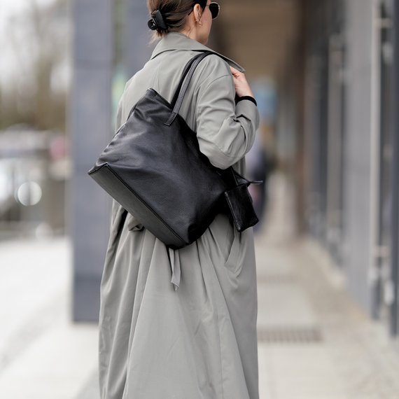Torebka damska shopper skórzana Solier FL34 czarna