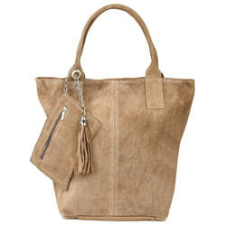 Torebka damska shopper zamszowa Vera Pelle T49 taupe