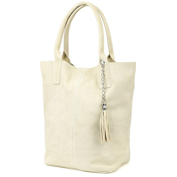 Torebka damska shopper zamszowa Vera Pelle L82 kremowa