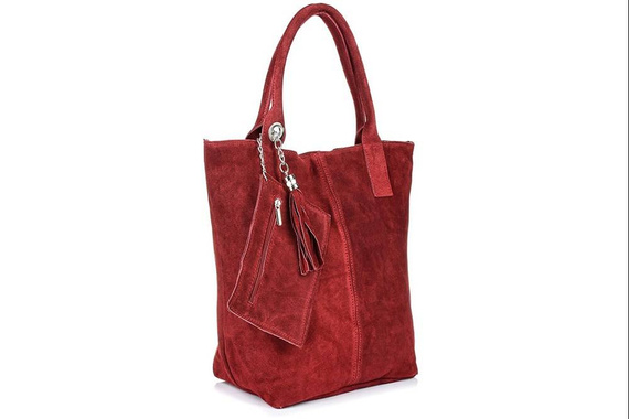 Torebka damska shopper zamszowa Vera Pelle L82 bordowa