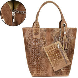 Torebka damska shopper skórzana Vera Pelle L94 taupe