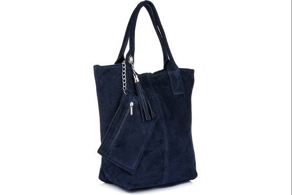 Torebka damska shopper zamszowa Vera Pelle L82 granatowa