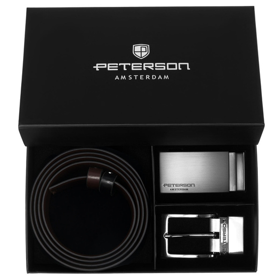 Pasek męski skórzany Peterson KL-B005 czarno-brązowy