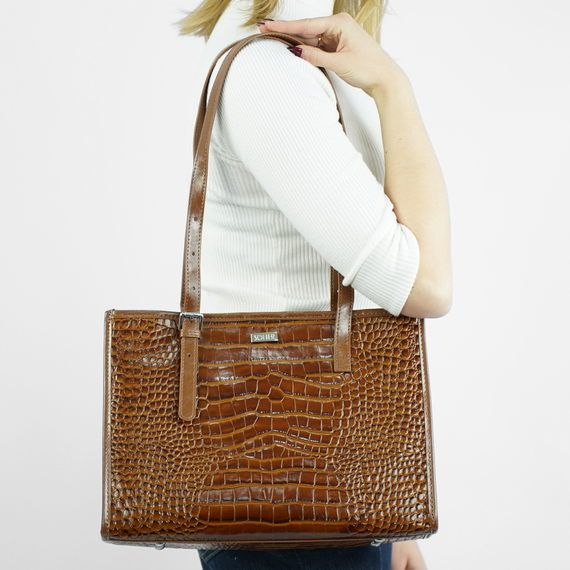 Torebka damska shopper skórzana Solier FL55 brązowa
