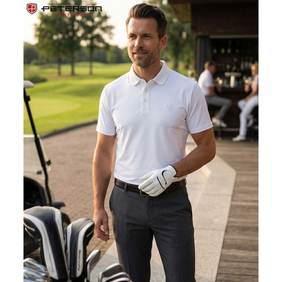 Koszulka polo męska z poliestru Peterson KPY biała M-XL